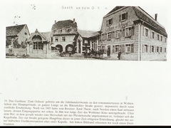 Gasthaus zum Ochsen;  links Rheinfelderstr. 7;  daneben alte Kegelbahn; links Brunnen heute in der Gartenstr." 
Bild48