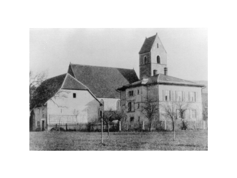 Alte Kirche; Kath. Pfarrhaus, Pfarrscheune und Kirche vor dem 28.6.1904
Kuechlin_071_50